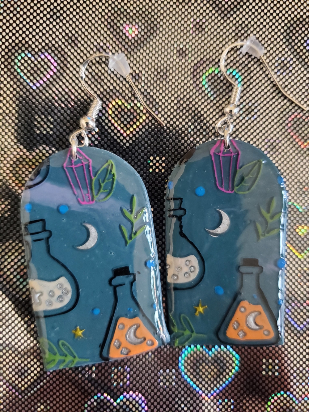 Handmade Potion Bottle Arch Earrings —Night Sky